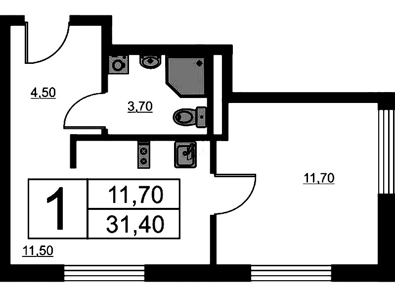 1-комнатная квартира 31.4 м², 15/16 эт., ЖК «Avenue Apart Pulkovo»